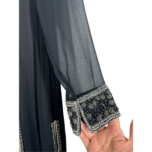Mark & John By Gopal Black Sheer Beaded Embroidered Dress Jacket Size Medium - Picture 11 of 12